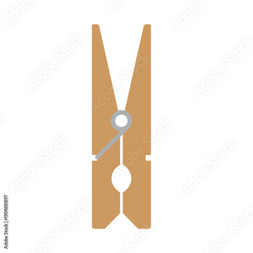 Classic Wooden Clothespin Flat Design Vector Illustration - Laundry and Hanging Clothes Icon