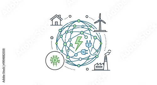 Sustainable Energy Icons Around Globe Illustration.