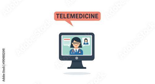 Telemedicine Consultation on Computer Monitor Screen.