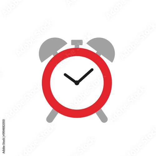Classic Red Alarm Clock Flat Design Vector Illustration - Morning Wake Up and Time Management Icon