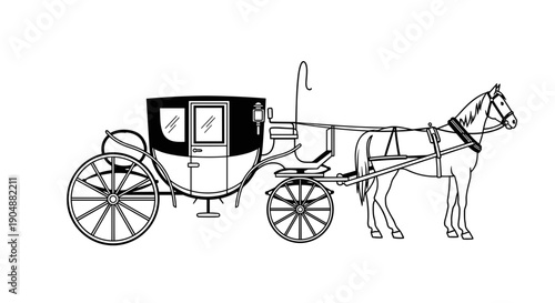 Vintage Horse Drawn Carriage Illustration.