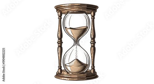 Vintage Hourglass with Sand Falling Slowly.