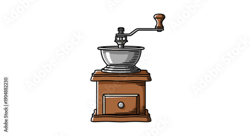 Vintage Manual Coffee Grinder Illustration.