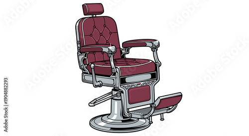 Vintage Red Barber Chair Illustration.