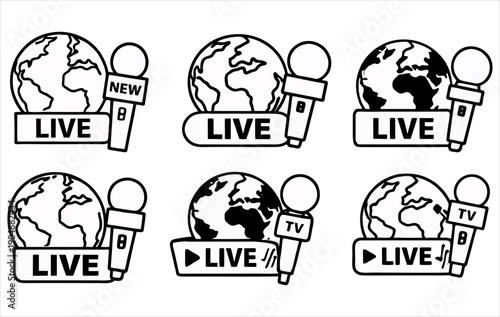 Live News Broadcast Icons. Live News Broadcast Icons – Global Journalism and Reporting Set. Live News Microphone Icons– Global Journalism and Reporting Set
