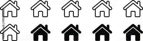 Home and House Icons Set in Outline and Solid Style for UI Design