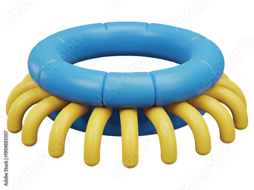 Blue and yellow inflatable pool float for recreational swimming and relaxation purposes in water  summer fun