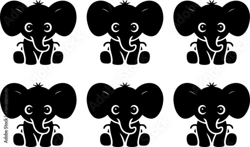Cute Baby Elephant Silhouette Bundle – Playful Cartoon Elephant Black Vector SVG Set
