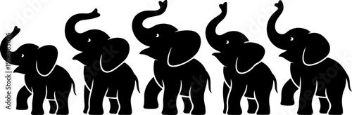 Cute Baby Elephant Silhouette Bundle – Playful Cartoon Elephant Black Vector SVG Set
