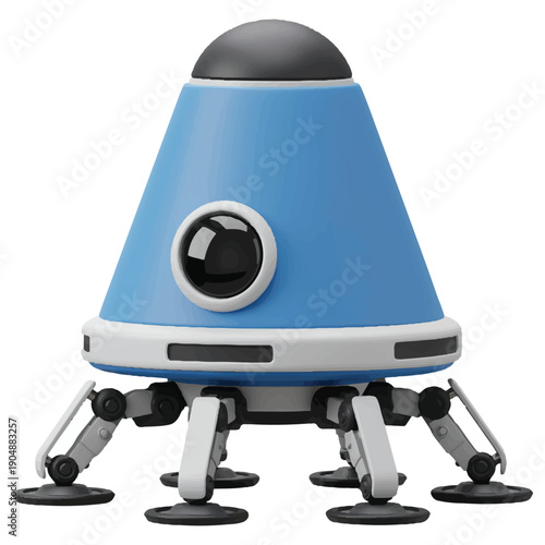 Blue robot with a cone shaped body and six mechanical legs and big eye  futuristic technology and artificial intelligence concept