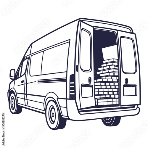 A white van with an open side door revealing a rack of bottles inside