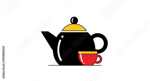 Black teapot and red cup illustration