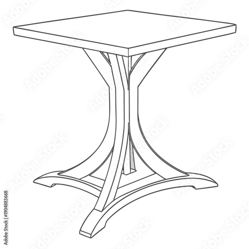 A modern white table with a unique, artistic base design.