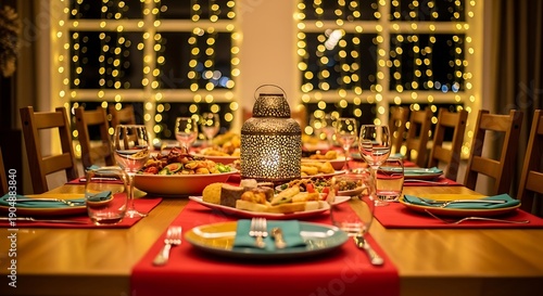 Elegant holiday feast set with festive decorations and delectable desserts
