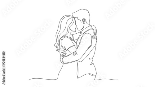 couple hug, love line art