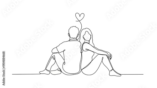 couple sitting together, love heart above