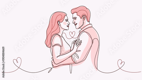 loving couple embracing, romantic line art