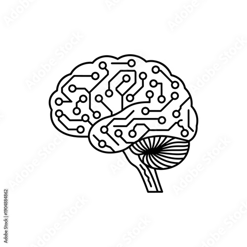 A digital brain illustration with circuit patterns a striking black silhouette