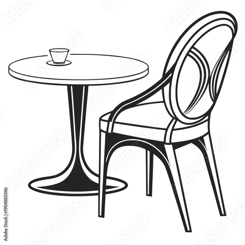A stylish white dining set with a round table and a curved back chair