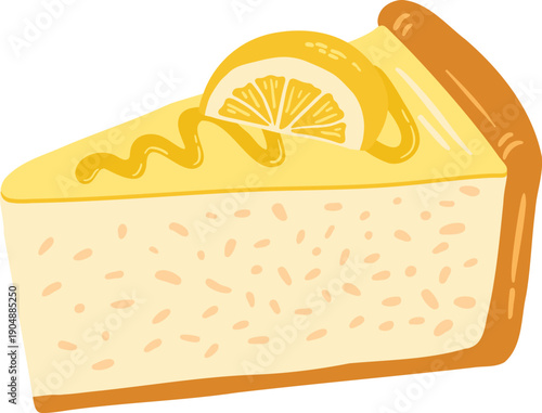 Hand drawn lemon cheesecake dessert slice vector illustration