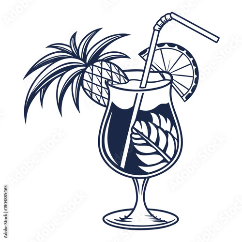 A refreshing glass of tropical fruit juice with a straw and a slice of lime