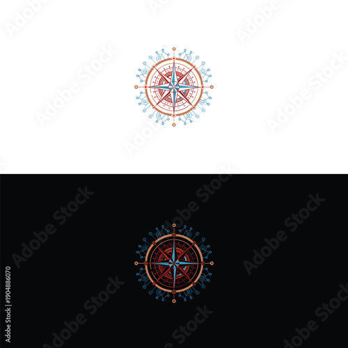 An ornate and richly detailed vintage compass rose icon, adorned with intricate patterns and decorative flourishes, captured in warm, earthy tones with delicate blue accents, evoking historical explor