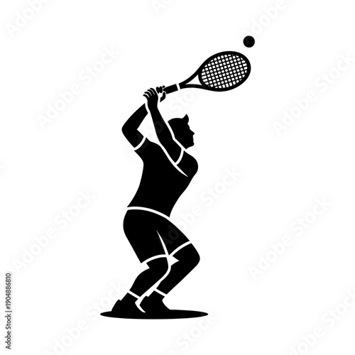 A tennis player prepares to strike a ball during a match silhouette