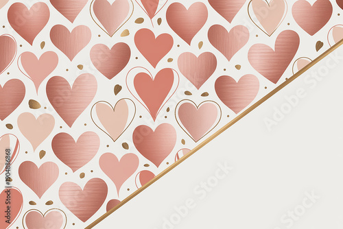 Luxurious Rose Gold Heart Pattern with Metallic Texture on Soft Pink Romantic Background, Perfect for Valentine, Wedding or Love Designs  