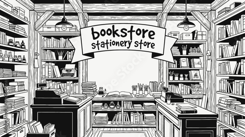 bookstore stationery store shop retail interior business commercial market display products customer service shopping merchandise storefront design sales urban local with shelves books