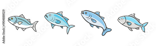 Group of blue fish swimming gracefully in a stylized aquatic environment