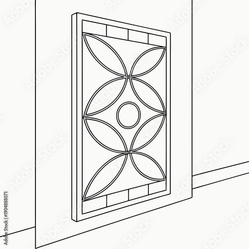 Intricate geometric patterns on a rectangular wall panel with a border