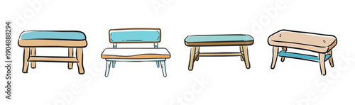 Collection of four hand-drawn dining benches in various styles