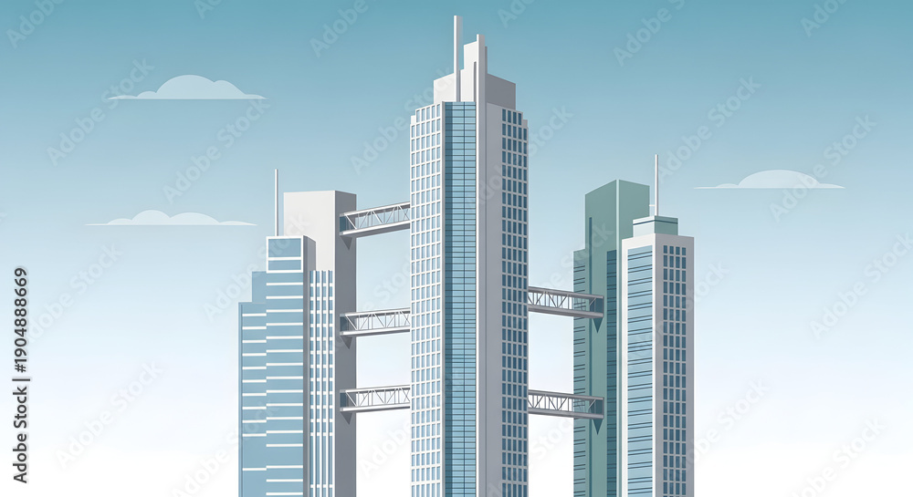 Fototapeta premium Connected skyscrapers in blue cityscape vector