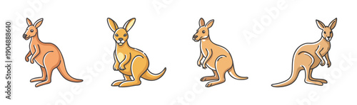 Four stylized kangaroos in various poses, representing Australian wildlife