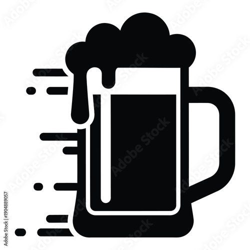Black and white frothy beer mug with speed lines monochrome beverage des