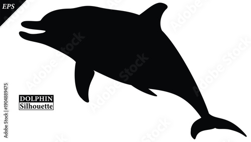 Dolphin Silhouette Vector art illustration Isolated on white background, showing a clean black outline that represents marine life, freedom, and ocean wildlife. Ideal for logos, icons, dolphin vector