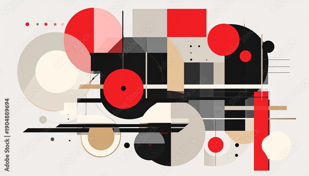Obraz premium Abstract geometric artwork with circles, rectangles, and lines
