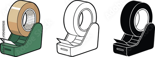 Tape dispenser silhouette & Outline and illustration set isolated on transparent background