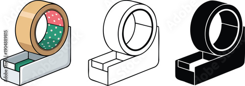 Tape dispenser silhouette & Outline and illustration set isolated on transparent background