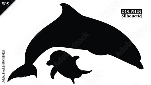 Dolphin Silhouette Vector art illustration Isolated on white background, showing a clean black outline that represents marine life, freedom, and ocean wildlife. Ideal for logos, icons, dolphin vector