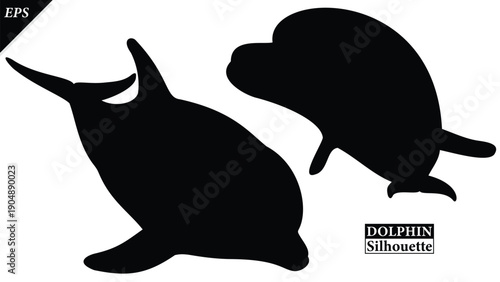 Dolphin Silhouette Vector art illustration Isolated on white background, showing a clean black outline that represents marine life, freedom, and ocean wildlife. Ideal for logos, icons, dolphin vector