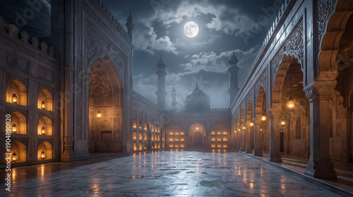 Moonlit mosque Courtyard With Marble Glow