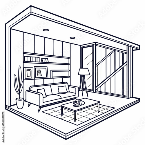 A spacious bedroom with a large window and a comfortable bed