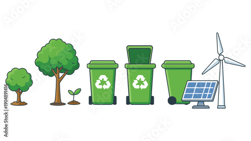 Illustration of eco-friendly practices and renewable energy sources for sustainability