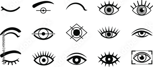 Eye And Eyelash Icon Set Featuring Open Closed And Stylized Eyes Vision Observation And Beauty Symbols Black And White Vector Illustration Isolated On White Background