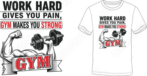 Gym t shirt with flexing arm and dumbbell fitness workout weightlifting