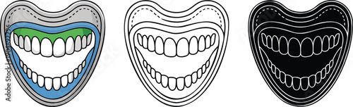 Teeth Guard silhouette & Outline and illustration set isolated on transparent background