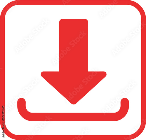Red download with rounded square border and white background arrow