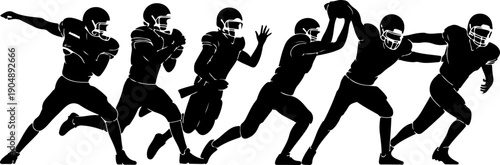 American Football Player Silhouette Set – Running and Action Poses