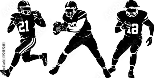 American Football Player Silhouette Set – Running and Action Poses
